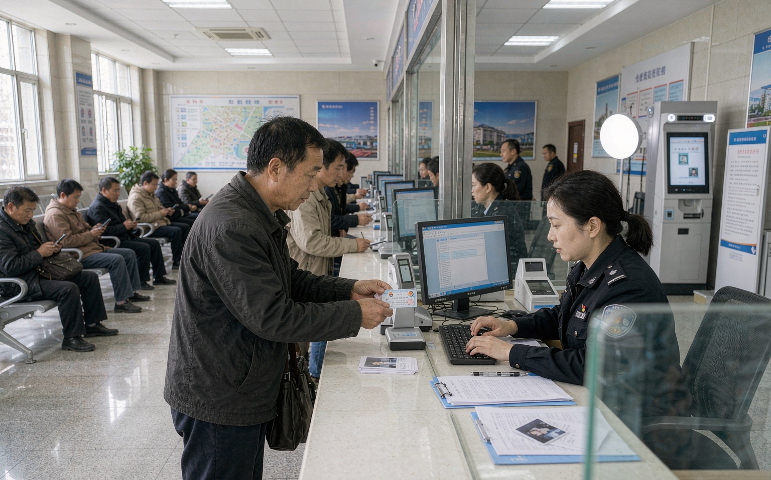 政务服务中心出入境办证窗口为市民办理证件