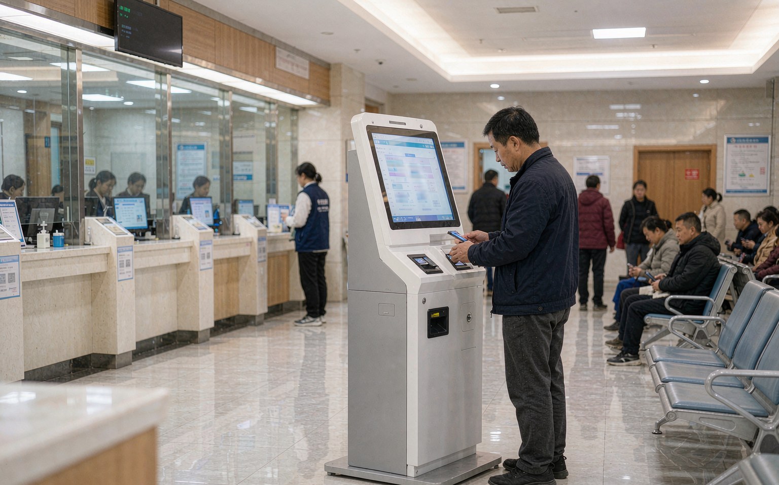 医院门诊大厅医保服务窗口市民办理异地就医备案