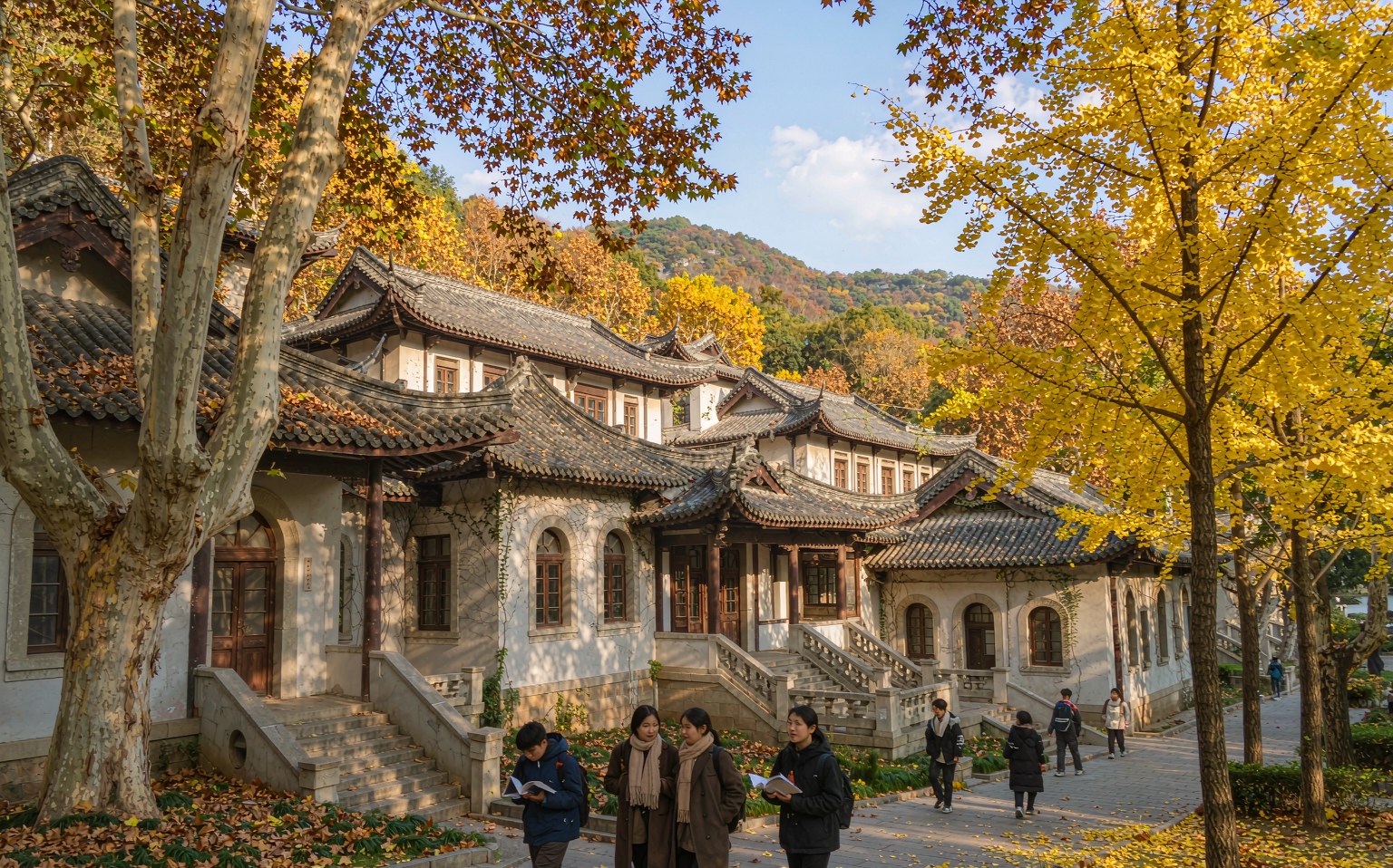 秋日武汉大学珞珈山校园老建筑